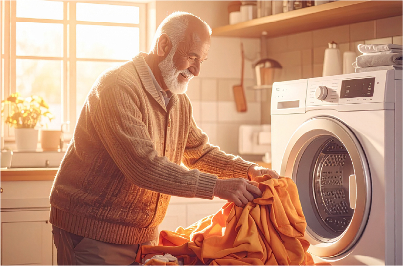 Man loading laundry into his washing machine